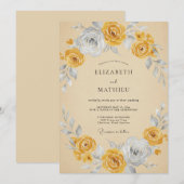Goldenrod Grey Artistic Vintage Wedding 招待状 (正面/裏面)