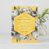 Goldenrod Monochrome Flora Wedding 招待状 (スタンド正面)