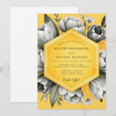 Goldenrod Monochrome Flora Wedding 招待状 (正面/裏面)