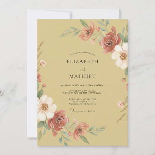 Goldenrod Painterly Floral Wedding 招待状 (正面)
