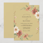 Goldenrod Painterly Floral Wedding 招待状 (正面/裏面)