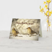 GoldfinchおよびマツSiskinの誕生日 カード (黄色い花)