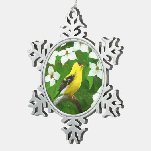 Goldfinch 絵画's – かわいいオリジナルドッグアート スノーフレークピューターオーナメント (右)