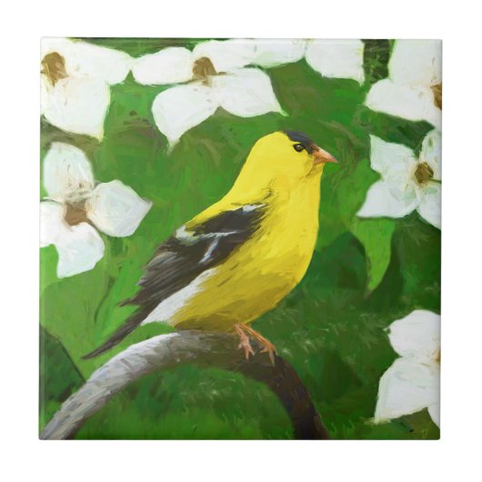 Goldfinch 絵画's – かわいいオリジナルドッグアート タイル (正面)
