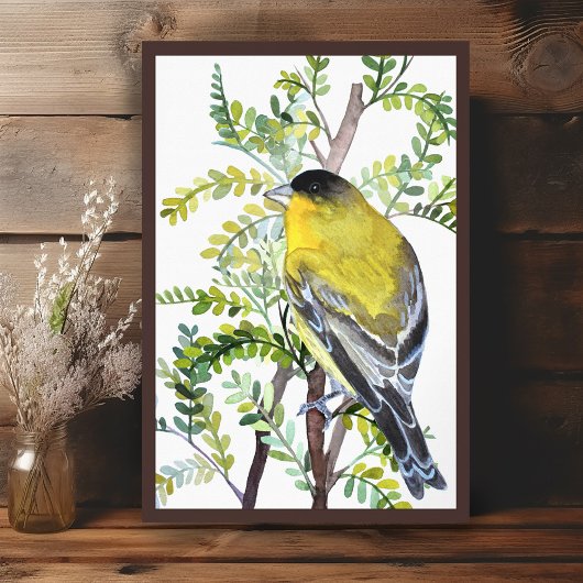 Goldfinch Bird in Desert Watercolor Art ポスター