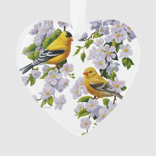 Goldfinch Birds & Flowers U-Pick背景色 オーナメント (正面)