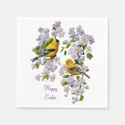 Goldfinch Birds & Flowers U-Pick背景色 スタンダードカクテルナプキン (正面)