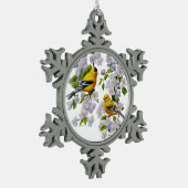Goldfinch Birds & Flowers U-Pick背景色 スノーフレークピューターオーナメント (左)