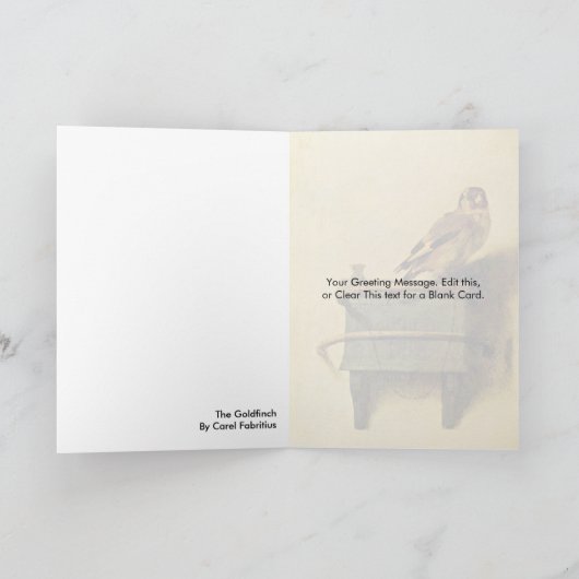 Goldfinch。 Carel Fabritius著 カード (内部)