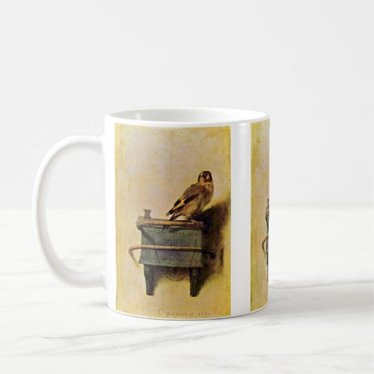 Goldfinch。、Carel Fabritius著Puttertje コーヒーマグカップ (左)