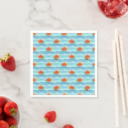 Goldfish Birthday Party Napkins スタンダードカクテルナプキン (インサイチュ)
