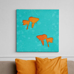 Goldfish Orange Silhouettes in Turquoise Water キャンバスプリント