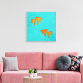 Goldfish Orange Silhouettes in Turquoise Water キャンバスプリント (インサイチュ (リビング))