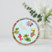 Goldfish Pond Cute Round Flat Greeting Card カード (スタンド正面)