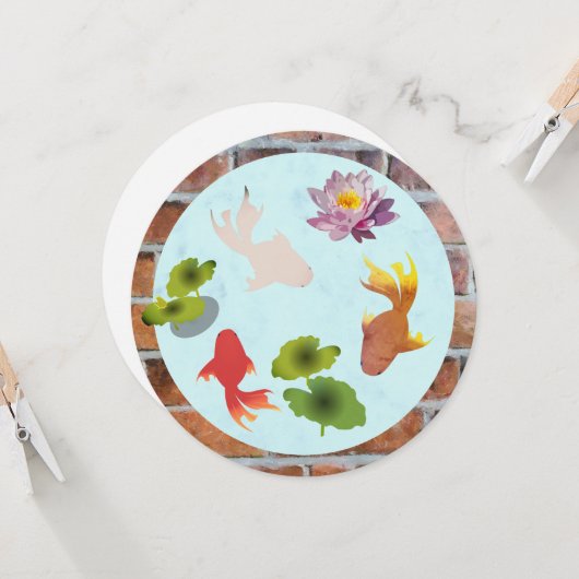 Goldfish Pond Cute Round Flat Greeting Card カード (正面/裏面インサイチュ)