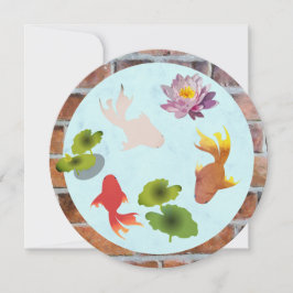 Goldfish Pond Cute Round Flat Greeting Card カード