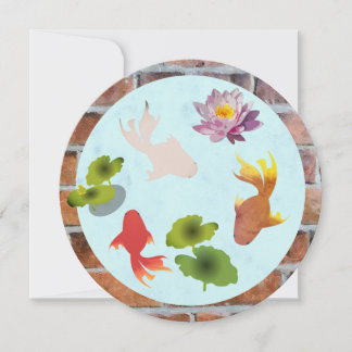 Goldfish Pond Cute Round Flat Greeting Card カード