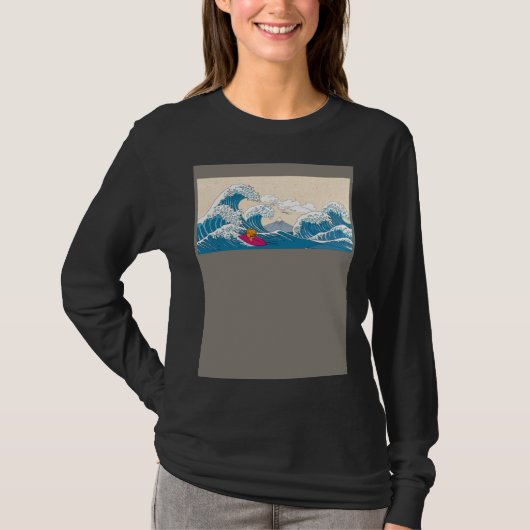 GoldFish Surfing Great Wave Off Kanagawa Surfer Tシャツ (正面)