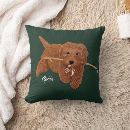 Goldie Doodle Throw Pillow クッション (ブランケット)
