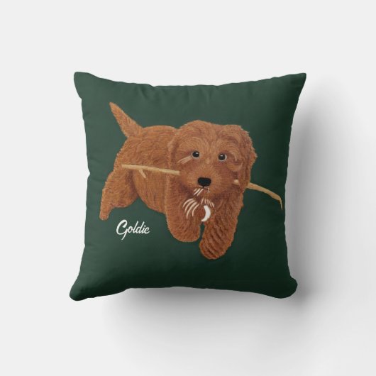 Goldie Doodle Throw Pillow クッション (裏面)