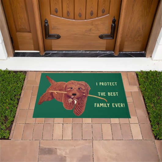 Goldie Golden Dog Green Doormat ドアマット (室外)