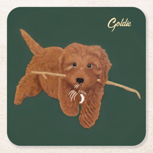 Goldie Golden Doodle スクエアペーパーコースター (正面)