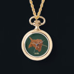 Goldie Golden Doodle Necklace 腕時計<br><div class="desc">A necklace watch with cute Golden Doodle images. The text may be personalized. Original artwork by WB.</div>