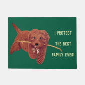 Goldie Golden Guard Dog Green Doormat ドアマット (正面)