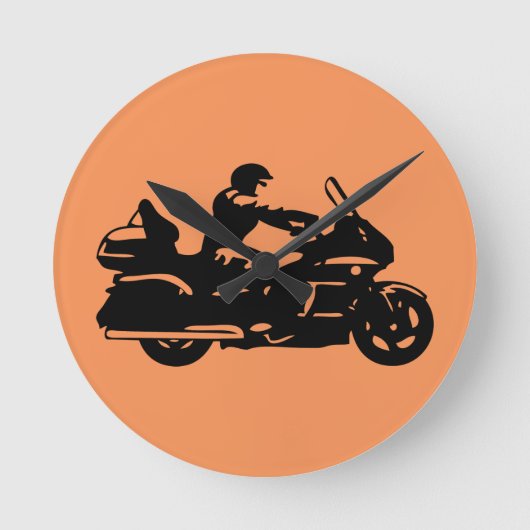 goldwingバイクもしくは自転車に乗る人のオートバイのmoto ラウンド壁時計 (正面)