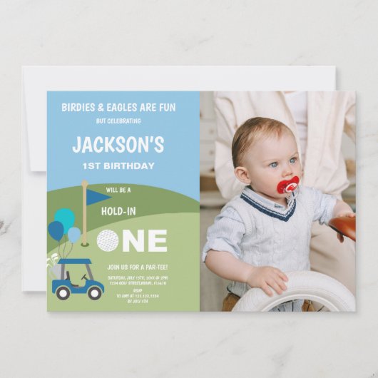 Golf 1st Birthday Invitations with photo 招待状 (正面)