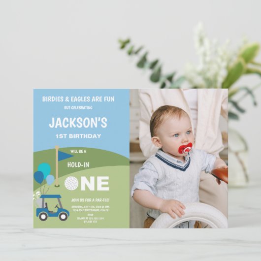 Golf 1st Birthday Invitations with photo 招待状 (スタンド正面)