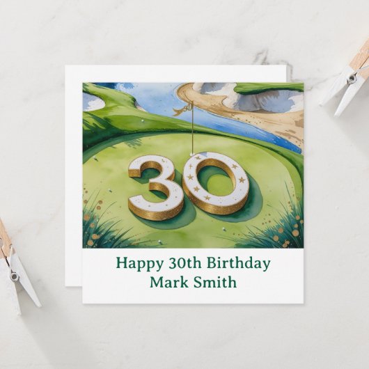 Golf 30th Birthday on golf course カード (正面/裏面インサイチュ)