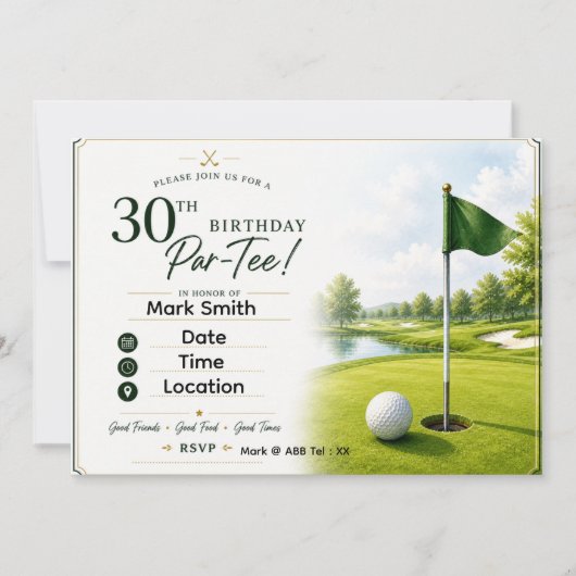 Golf 30th Birthday Party  招待状 (正面)