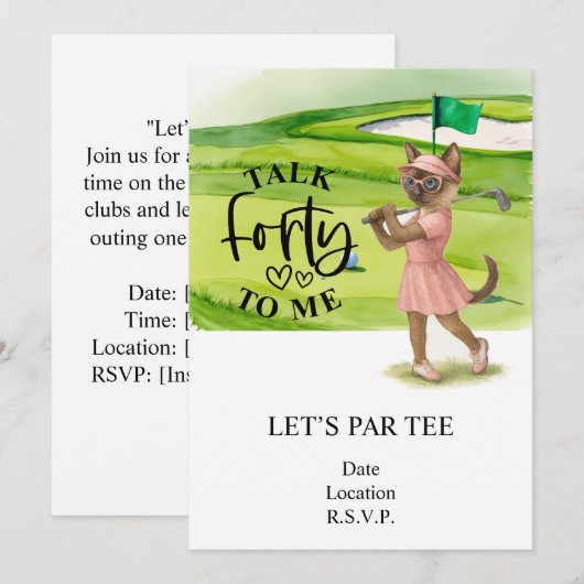 Golf  40th Birthday for cat woman golfer on course 招待状 (正面/裏面)