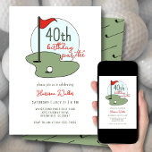 Golf 40th Birthday Party Hand Drawn Modern Green 招待状
