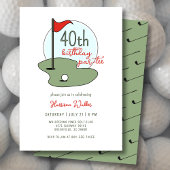 Golf 40th Birthday Party Hand Drawn Modern Green 招待状