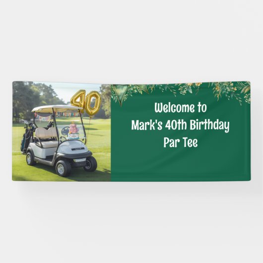 Golf 40th Birthday with Cake on Course for Golfer 横断幕 (横)