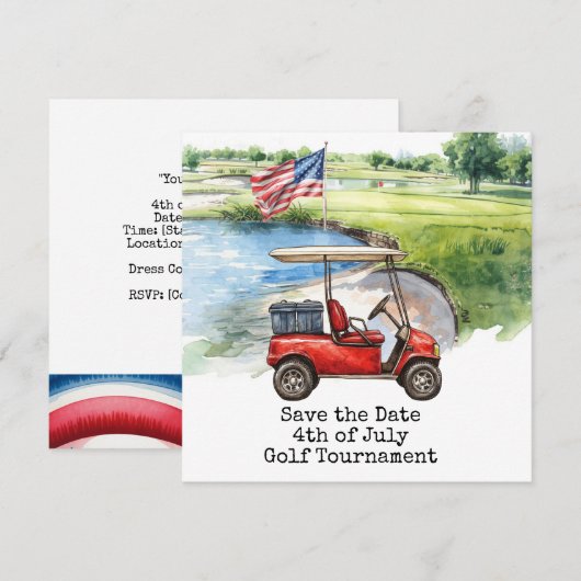 Golf 4th July Independence Day for golfer  セーブザデート (正面/裏面)