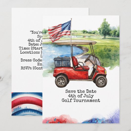 Golf 4th July Independence Day for golfer  招待状 (正面/裏面)