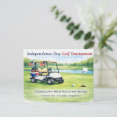Golf 4th July Independence Day golf cart on course ポストカード (スタンド正面)