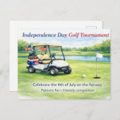 Golf 4th July Independence Day golf cart on course ポストカード (正面/裏面)