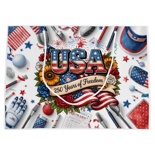 Golf 4th of July 250 Years Independence Button ラージペーパーバッグ (正面)