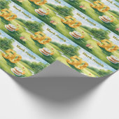 Golf 50th Birthday for golfer with cake and number ラッピングペーパー (角)