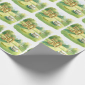 Golf 50th Birthday for golfer with cake and number ラッピングペーパー (角)