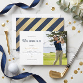 Golf 50th Birthday Par-Tee Elegant Navy Blue Gold 招待状
