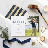 Golf 50th Birthday Par-Tee Elegant Navy Blue Gold 招待状