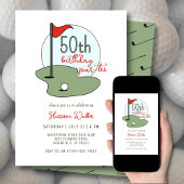 Golf 50th Birthday Party Hand Drawn Modern Green 招待状