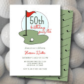 Golf 50th Birthday Party Hand Drawn Modern Green 招待状