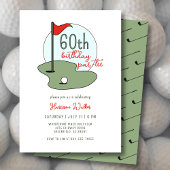 Golf 60th Birthday Party Hand Drawn Modern Green 招待状