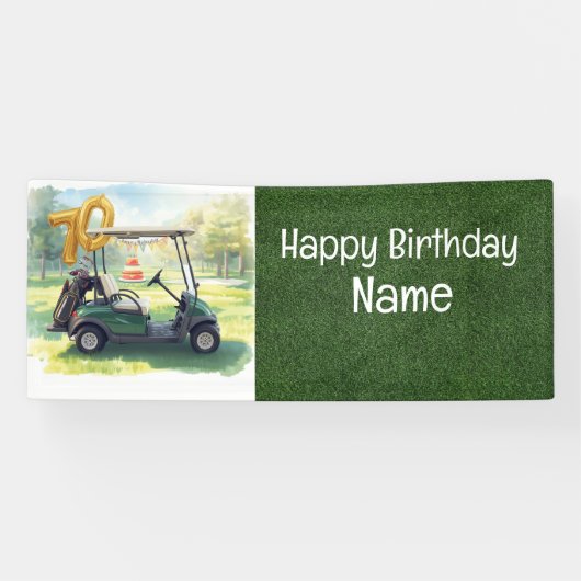 Golf 70th Birthday Banner with Golf Cart,  横断幕 (横)